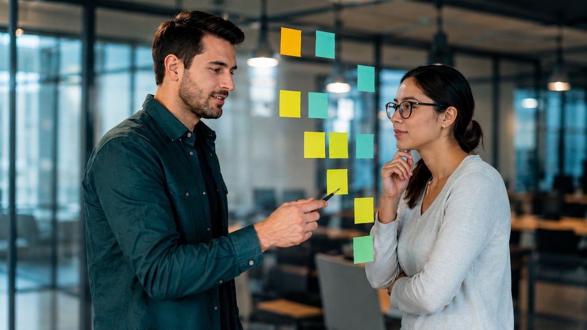 Zwei IT-Fachleute bei der gemeinsamen Planung in einem modernen Büro