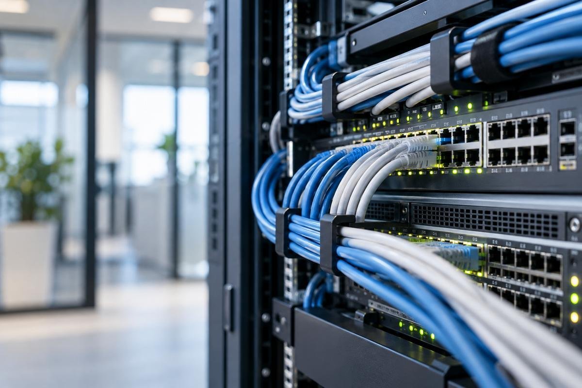 Moderne Netzwerkinfrastruktur mit Switches und Netzwerkverkabelung